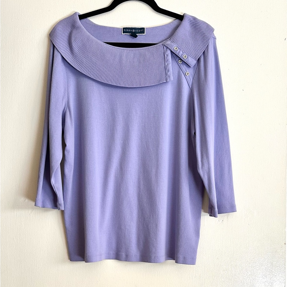 Karen Scott 3/4 Sleeve Top with Button Detail XL